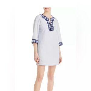 New W Tags Tommy Bahama Diamond Embroidered Tunic Dress Blue Boho Beach MSP $135